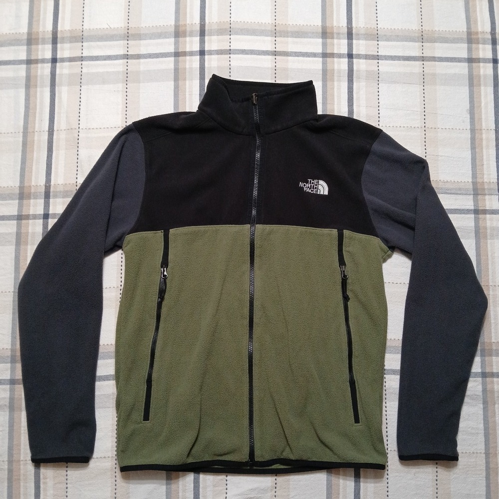North Face Jacket Men M Green Gray Black Full Zip Fleece Outdoor Hiking NF0A3MFV